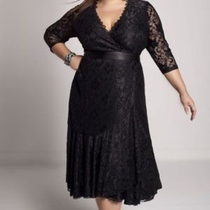 Vintage Igigi Black Lace Wrap Dress w/ Flounce Hem